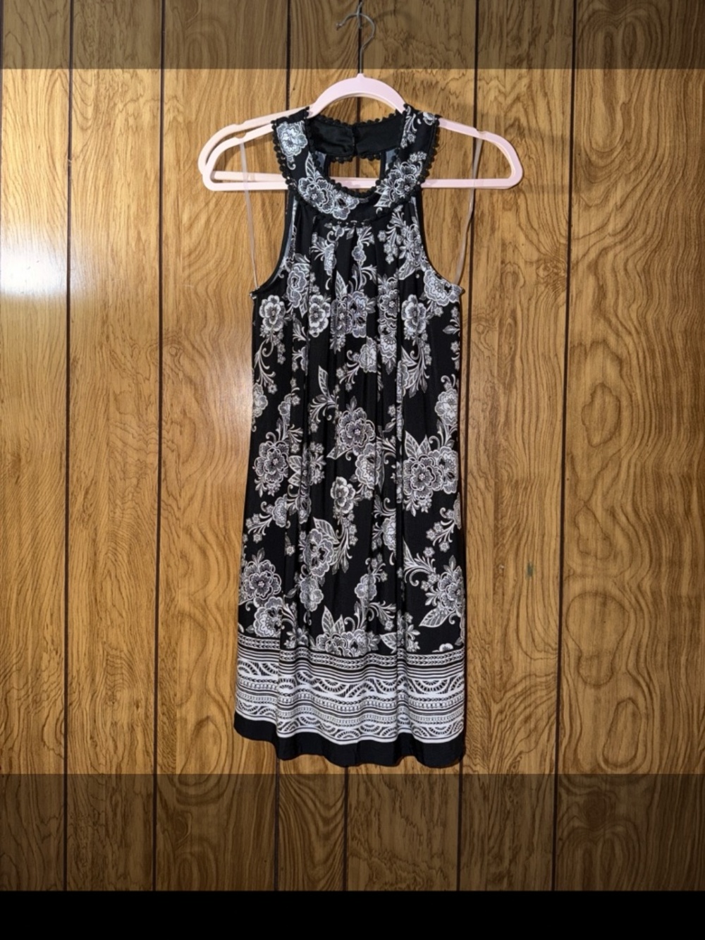 Black and white floral print halter neck mini dress size small by three pink hea